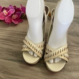 Just Sweet cream and brown chunky heels size 9.5